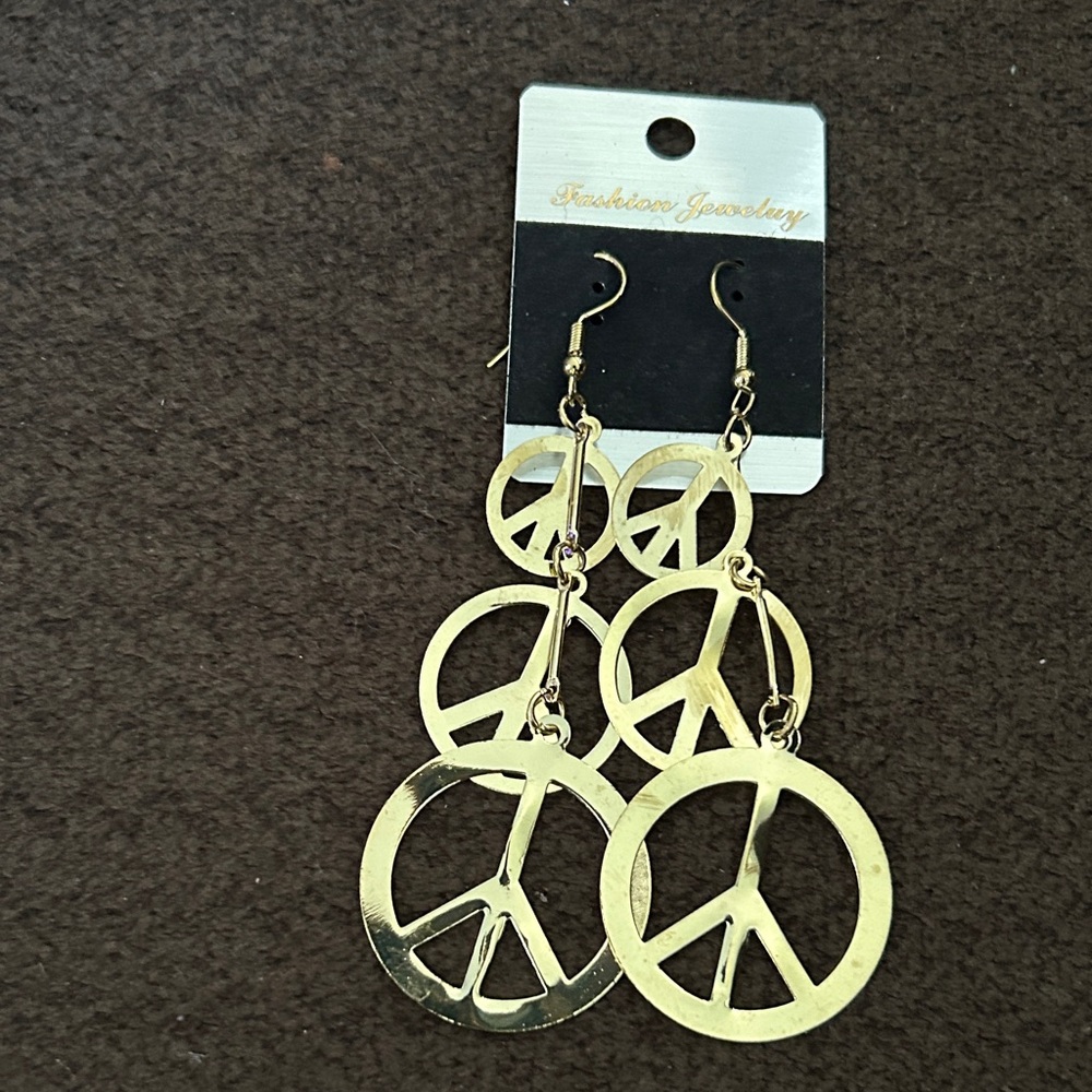 Gold Peace Sign Dangle Earrings